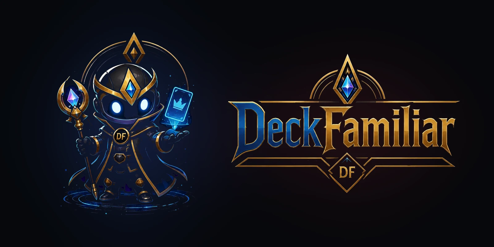 Deck Familiar: the familiar mascot beside the Deck Familiar wordmark